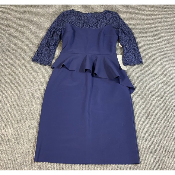 Teri Jon Dress Womens 4 Blue Lace 3/4 Sleeve Stretch Zip Elegant Wedding $460 Teri Jon Dress Womens 4 Blue Lace 3/4 Sleeve Stretch Zip Elegant Wedding $460